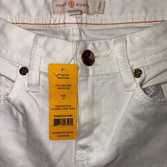 NEW NWT Tory Burch Classic Tory Bootcut Jean White size 27 Gold Buttons - Picture 4 of 8